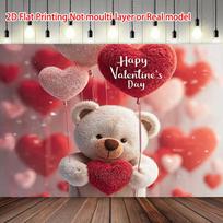 2D Cute Bear Valentine Backdrop, Heart Balloons & Teddy Bear Background Cloth 47.2x31.5inch/120*80cm