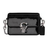 COACH Studio 12 Logo Large Logo Sequin Card Slot Push Lock Closure Flap Cow Leather Small Square Bag Crossbody Shoulder Bag Mini Women's Black juoda