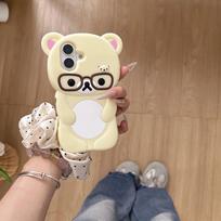 Cute 3D Glasses Bear Phone Case For IPhone16 15 14 13 12 11 Pro Max 14 15 plus Soft Silicone Shockproof Protection Phone Cover iPhone 16