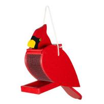 Red Bird Birdseed Dispenser Handcrafted Wooden Bird Feeder Hanging Wild Bird Feeder for Outdoor Garden Backyard Decoration 1pc