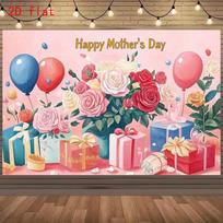 2D Watercolor Mother's Day Backdrop with Roses and Gift Boxes 47.2x31.5inch/120*80cm