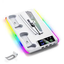 For PS5 Slim/PS5 Stand Cooling Holder & Controller Charging Station With Headphone Hook RGB Light 3 Levels Cooling Fan For PS5