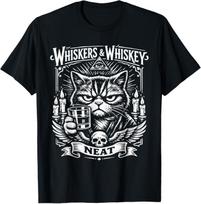 Vintage Whiskers and Whiskey Neat Cat Lover Bourbon Drinker T-Shirt S įvairiaspalvis