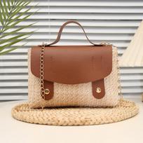 Small Square Bag Ins Style Crossbody Bag Autumn Grass Woven Women's Bag Single Shoulder Car Stitching Fashion Bag Cover Style New Year Women's Bag
