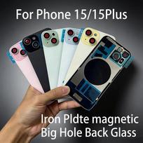 Back Cover Glass For iPhone 15/15 Plus Replacement Door Housing With Iron Plate Magnetic Ring Repair Rear Glass 15 pink