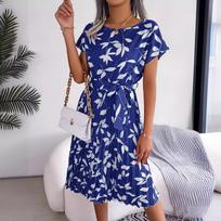 Ins Spring and Summer Casual Short Sleeved Pleated Dress Women's Fashion Versatile Trendy Commuting S mėlyna