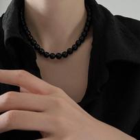 Juodojo perlo vėrinys-chokeris: Stilingas, Retro, Universalus ir Elegantiškas Dizainas Moterims 10mm Pearl Necklace with Gold Plating