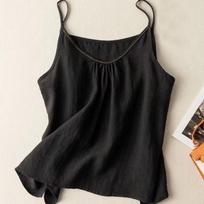 Women's Fashionable Loose Casual Summer Cotton Linen Camisole T-shirt L juoda