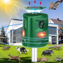 Lauko kačių atbaidytuvas, 360° saulės energija maitinamas ultragarsinis gyvūnų atbaidytuvas su judesio jutikliu ir LED mirksinčia šviesa, kačių atbaidymo priemonė, 5 režimai, reguliuojamas, atsparus vandeniui, šunų, triušių