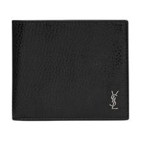 Saint Laurent Ysl Cassandre Vintage Silver Hardware Pebbled Leather Calfskin Mini Wallet Men wallet Black 847954-AAELP-1000 Box(Basic Set+Box)