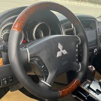 for Mitsubishi Pajero 2007-2014 Galant 2008-2012 Hand-Stitched Black genuine Leather Peach wood grain Car Steering Wheel Cover