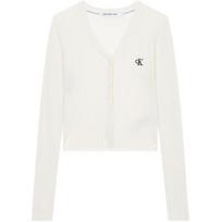 CALVIN KLEIN Jeans Letter Jacquard Slim V Neck Warm Cropped Long Sleeve Knit Sweater Women Off White J224287 XS