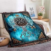 Owl Celtic Viking Blanket Tree of Life Wiccan Flannel Blanket Soft Warm Blanket Couch Bed Chair Decor for Family Camping Gifts 100X150CM