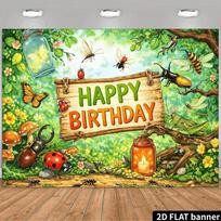 2D Garden Bug Happy Birthday Backdrop Butterfly Ladybug Photography Background 47.2x31.5inch/120*80cm