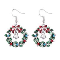 1 Pair Christmas Wreath Drop Earrings Crystal Paved Golden And Silvery Women Girls Jewelry Accessories Xmas Holiday Gift