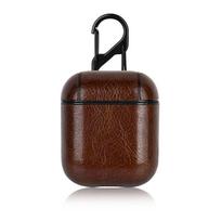 PU Leather Earphone Case for AirPods 1/2 Gen Earbuds Cover Wireless Headphone Protective Shell with Carabiner tamsiai ruda spalva