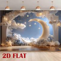 2D Dreamy Moon Star Cloud Backdrop Baby Shower Photography Background 47.2x31.5inch/120*80cm