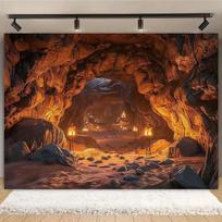 2D fantazijos urvas su fakelais fotografijos fonas vakarėliui 70.9x43.3inch/180*110cm brown
