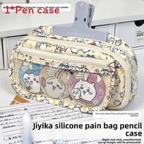 Chiikawa Capybara Pattern Transparent View Canvas Pen Bag With Flap Closure For School And Travel Style A