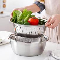 Food-grade Stainless Steel Multi-purpose Cooking Bowl Set 3-piece Multi-functional Set, One Bowl For Many Uses, Kitchen 26cm