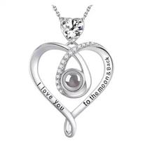 520 Valentine Gift 100 Languages I Love You Projection Necklace Heart Pendant Romantic Jewelry Accessory For Women platina