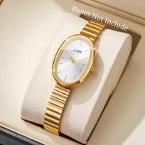 Fashion Oval Dial Women Watches Ultra-thin Strap Analog Quartz Wristwatch Girls Clock Best Gifts Clock for Wife,Family,Friend auksinė balta spalva