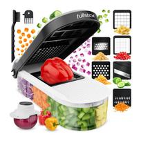 Fullstar Kitchen Mandoline Slicer - Vegetable Chopper Onion Potato Food Fruit Cutter Container Gadget Gift Home Essential (6 1 White/Black)