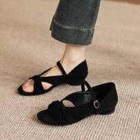 Krazing Pot Flock Low Heels Concise Style Bow Tie European Design Summer Size 43 Size 42  Women Sandals 34 juoda
