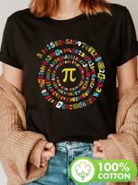 [Math Print T-Shirt] Spiral Pi Math Print T-shirt - Women's Short Sleeve Crew Neck Casual Top for Summer & Spring Clothing S įvairiaspalvis