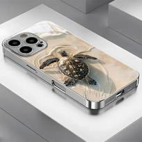 Beach Turtle Pattern Tempered Glass Phone Case For iPhone 17 16 15 14 13 12 11 Pro Max 14 Plus 17 Air Electroplate Silver Cover iPhone 13 Pro