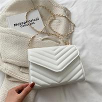 Minimalist Geometric Faux Leather Shoulder Crossbody Bag for Women Fashionable Chain Strap Handbag balta