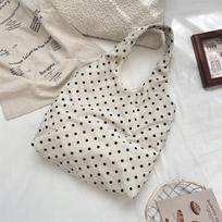 Retro Polka Dot Design Women's Velvet Shoulder Bags Large Capacity Ladies Casual Tote Vest Bag Lightweight Female Purse Handbags smėlis