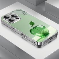 Prabangus žalias krištolas su obuolio raštu Stiklinis galvanizuotas dėklas, skirtas iPhone 17 16 15 14 13 12 11 Pro Max Plus 16E 17Air Dangtelis iPhone 14 Pro