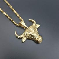Hip Hop New Bull Head Man Pendant 316L Stainless Steel Fashion Gold Color with Zircon Punk Pendant 60cm auksas