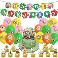 Pikmin tematikos gimtadienio vakarėlio dekoracijos ir reikmenys Su „Happy Birthday“ vėliava, torto papuošimai, balionų rinkinys vaikams ir suaugusiems