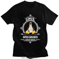 Funny Linux Shirt Open Source Open Mind Tshirt Unisex Short Sleeve Penguin Developer Programmer Ccoder T-Shirts 100% Cotton Tee Top S įvairiaspalvis