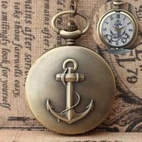 Flip classic retro pocket watch with boat anchor relief pattern, large quartz pocket watch, Roman face necklace ruda