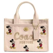 COACH handbag Disney joint model 20 Mickey Mouse print detachable shoulder strap canvas and grosgrain canvas bag tote bag tote bag shopping bag smėlis