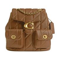 COACH Tabby 21 Metallic Logo Quilted Sheepskin Backpack Small Women's Honey Brown auksas