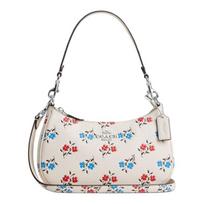 COACH Teri 24 Floral Print Fine Pebbled Leather Shoulder Bag Medium Women's Silver and Chalk Multicolor sidabras