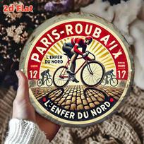 Mfoever Tin Sign Vintage ParisRoubaix LEnfer Du Nord Cycling Themed Round Metal Tin Sign Retro Wall Decor Art Plaque 20x20cm