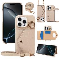 PU Leather Phone Case for IPhone16e 16 Pro Max 15 14 13 12 11 Pro Max Plus Crossbody Anti-demagnetization Anti-drop with Mirror iPhone 13 mini smėlis