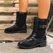 Moteriški platūs vidurio blauzdos batai, priekyje raišteliais surišami romėniško stiliaus odiniai batai, europietiški retro laisvalaikio ankle boots 36 juoda