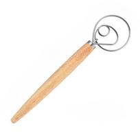 1pcs Dough Mixer, Stainless Steel Hand Mixer, Wooden Handle, Kitchen Baking Tools for Baking Cake Dessert Pizza 1pc one-loop syle