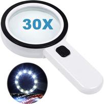 Nešiojamas 30x didinamasis stiklas su 12 LED lempučių