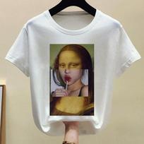 „Mona Lisa“ kramtomosios gumos kramtomosios gumos marškinėliai, moteriški vasariniai trumpomis rankovėmis marginti marškinėliai Linksmi S balta