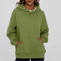 Ladies' Fashionable Solid Color Casual Hooded Pocket Long Sleeved Top L armijos žalia spalva