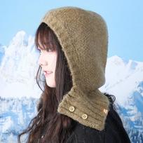 Korean Niche Design Button Balaclava Hat for Women In Winter Warm Knitted Hat with Wool Ear Protection Head Hat One size
