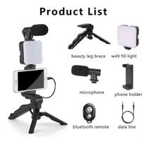 Tripod Phone Holder Smartphone Vlogging Kit Mini Microphone LED Fill Light For Meeting Live Broadcast Vlogs Videos Short Video