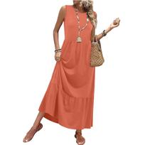 Women's Loose-Fit Casual Sleeveless A-Line Dress M oranžinė
